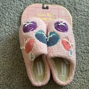 Cozy Pink Heart Slippers w/ Macarons